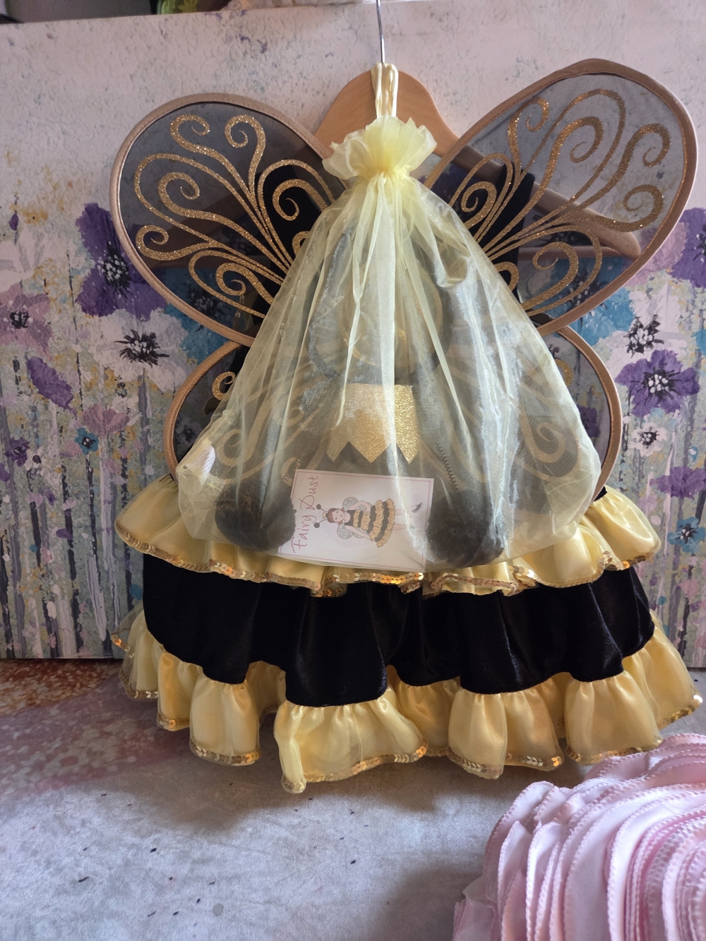 Yellow & Black Bee Costume Dress with Glitter Wings Head Band Be-bop Head Band